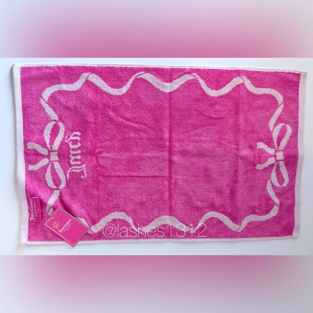 JUICY COUTURE Set of 2 Plush Bath Towels & Hand Towels - Pink Coquette Bows
